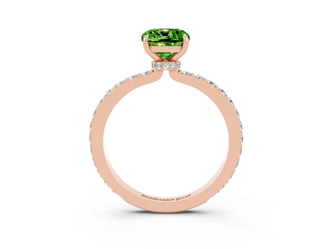 Rose gold Cushion Cut Peridot Solitaire Engagement Ring with Pavé Band and Four-Prong Setting_3