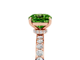 Rose gold Cushion Cut Peridot Solitaire Engagement Ring with Pavé Band and Four-Prong Setting_5