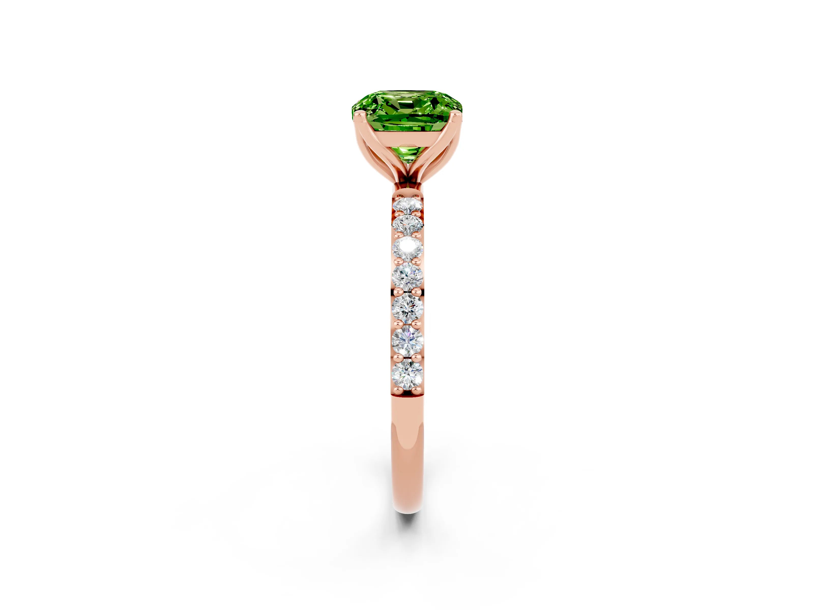Rose gold Cushion Cut Peridot Solitaire Engagement Ring with Pavé Band and Prong Setting_2