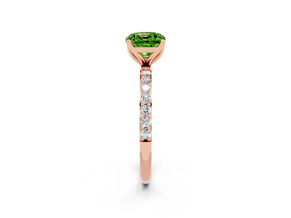 Rose gold Cushion Cut Peridot Solitaire Engagement Ring with Round  Pavé Band and Prong Setting