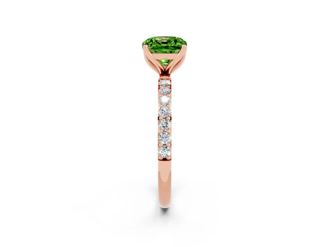 Rose gold Cushion Cut Peridot Solitaire Engagement Ring with Pavé Band and Prong Setting_2