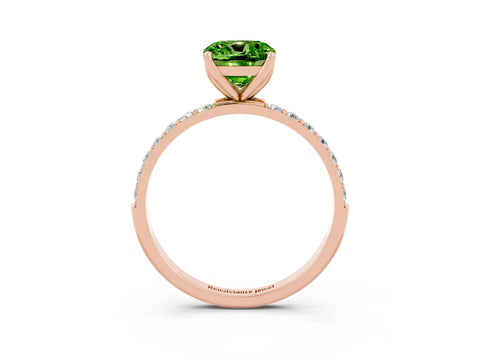 Rose gold Cushion Cut Peridot Solitaire Engagement Ring with Pavé Band and Prong Setting_3