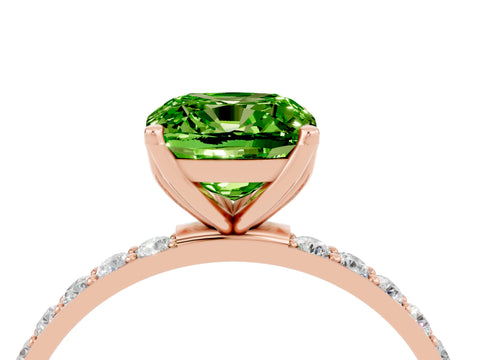 Rose gold Cushion Cut Peridot Solitaire Engagement Ring with Pavé Band and Prong Setting_4