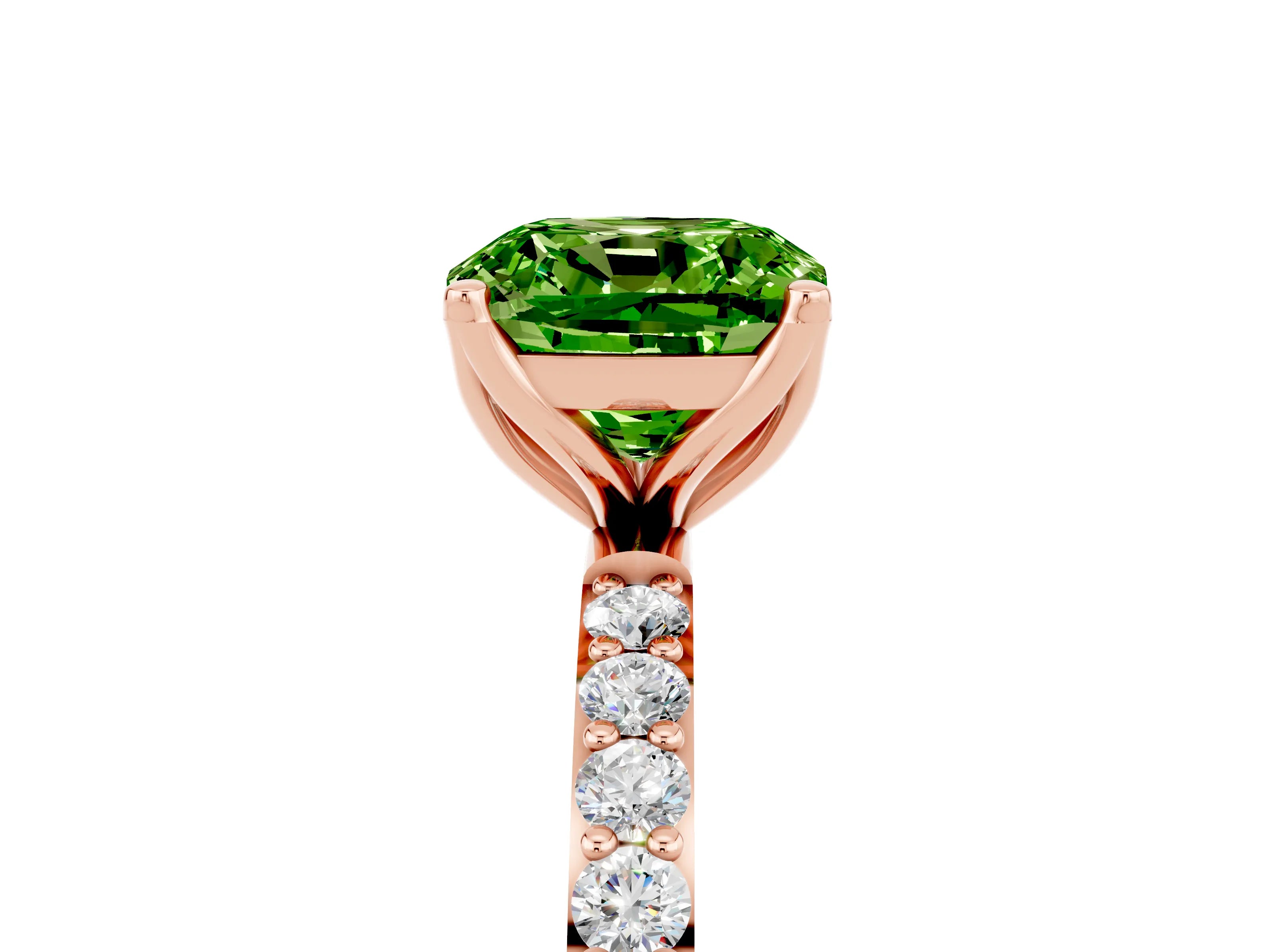 Rose gold Cushion Cut Peridot Solitaire Engagement Ring with Pavé Band and Prong Setting_5