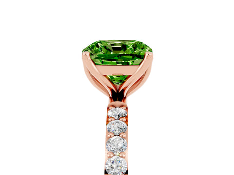 Rose gold Cushion Cut Peridot Solitaire Engagement Ring with Pavé Band and Prong Setting_5