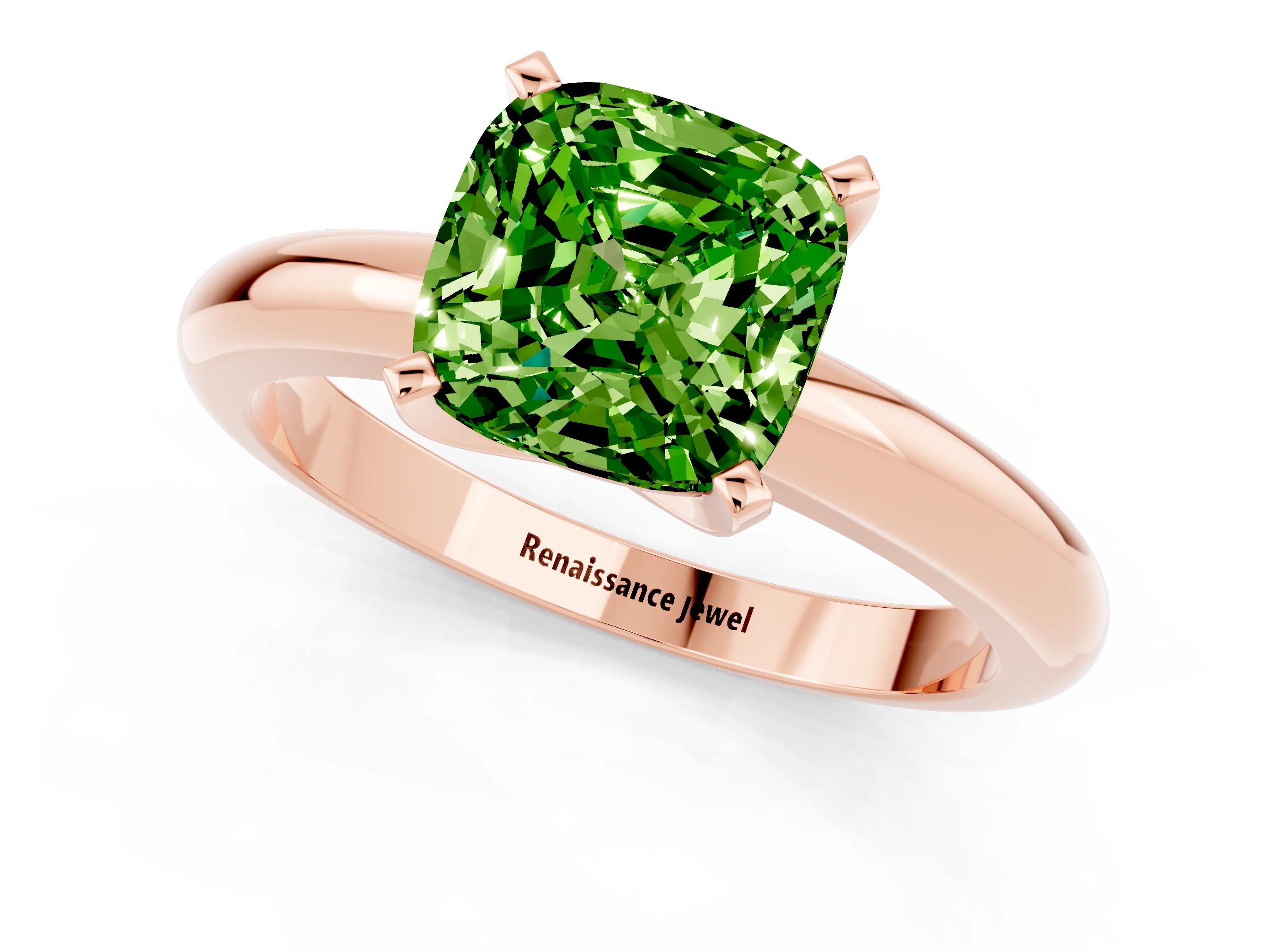 Rose gold Cushion Cut Peridot Solitaire Engagement Ring with Round Band and Four-Prong Setting_1