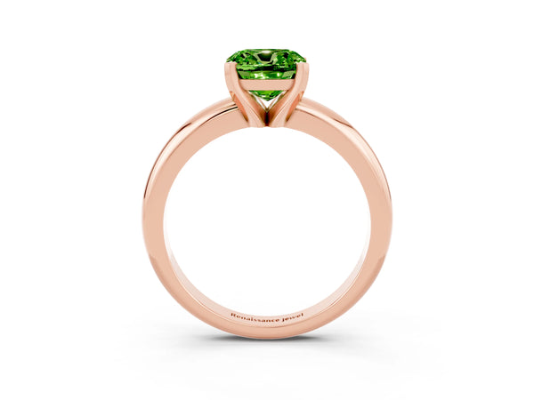 Rose gold Cushion Cut Peridot Solitaire Engagement Ring with Round Band and Four-Prong Setting