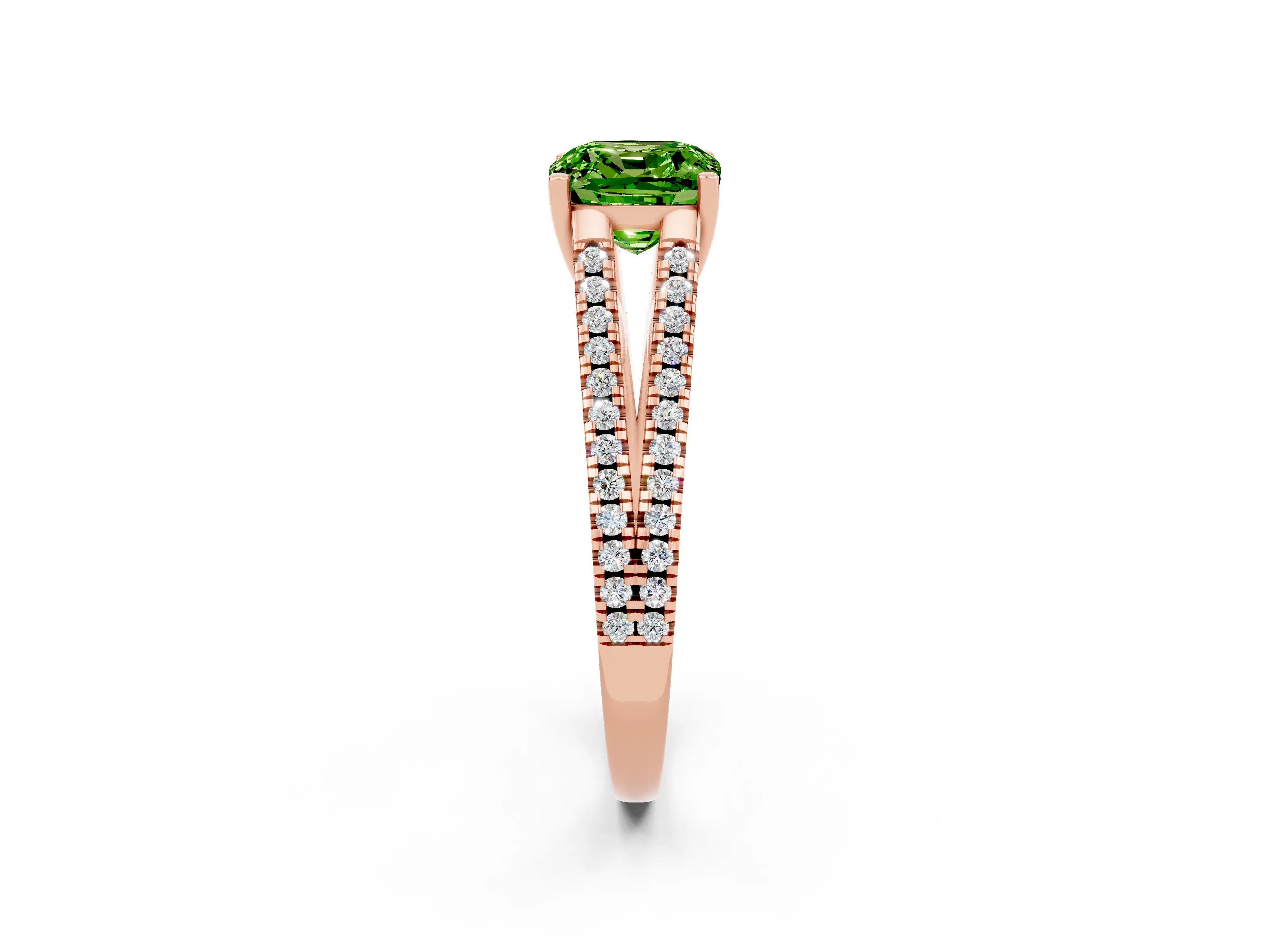 Rose gold Cushion Cut Peridot Solitaire Engagement Ring with Split Shank Pavé Band_2