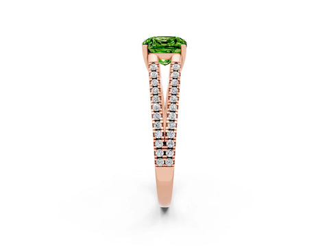 Rose gold Cushion Cut Peridot Solitaire Engagement Ring with Split Shank Pavé Band_2