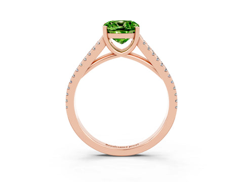 Rose gold Cushion Cut Peridot Solitaire Engagement Ring with Split Shank Pavé Band_3