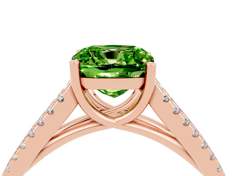 Rose gold Cushion Cut Peridot Solitaire Engagement Ring with Split Shank Pavé Band_4