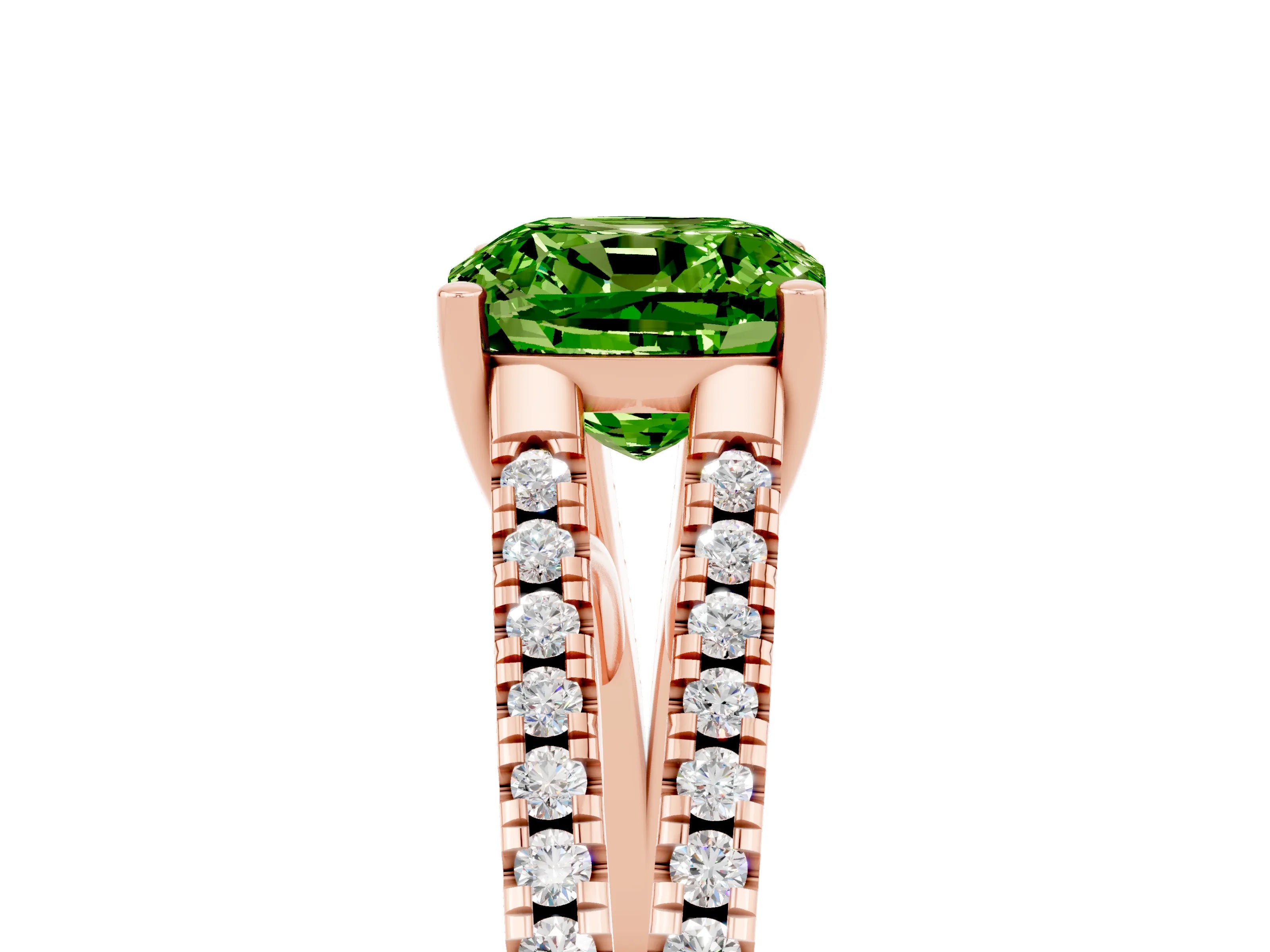 Rose gold Cushion Cut Peridot Solitaire Engagement Ring with Split Shank Pavé Band_5