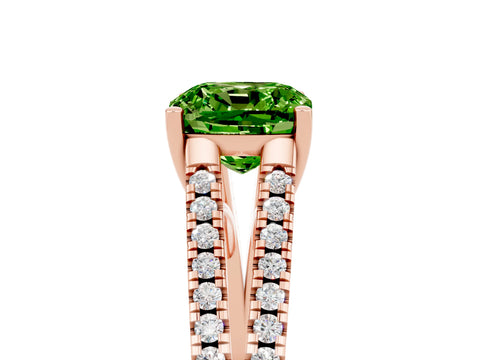 Rose gold Cushion Cut Peridot Solitaire Engagement Ring with Split Shank Pavé Band_5