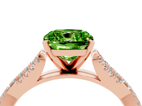 Rose gold Cushion Cut Peridot Solitaire Engagement Ring with Twisted Pavé Band and Four-Prong Setting_16