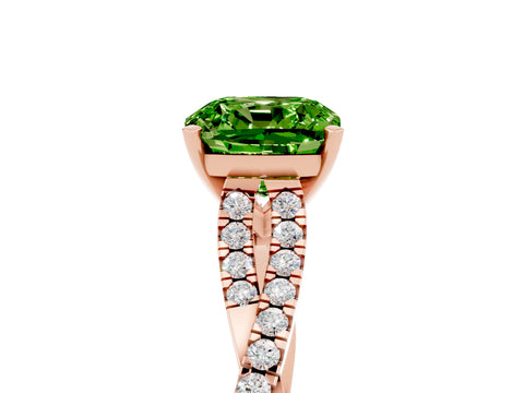 Rose gold Cushion Cut Peridot Solitaire Engagement Ring with Twisted Pavé Band and Four-Prong Setting_17