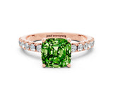 Rose gold Cushion Cut Peridot Solitaire Pavé Band with Four-Prong Setting