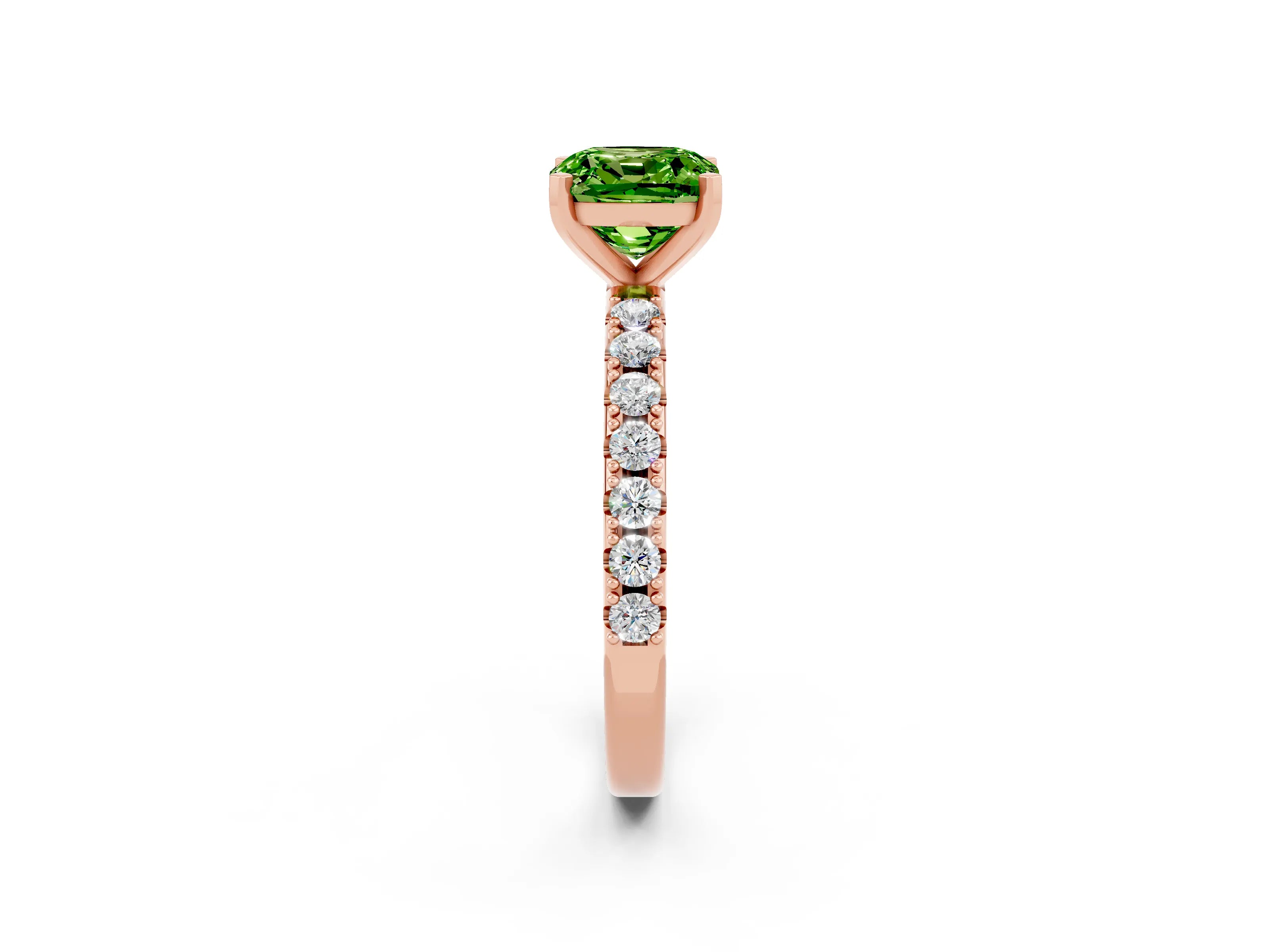 Rose gold Cushion Cut Peridot Solitaire Pavé Band with Four-Prong Setting_2