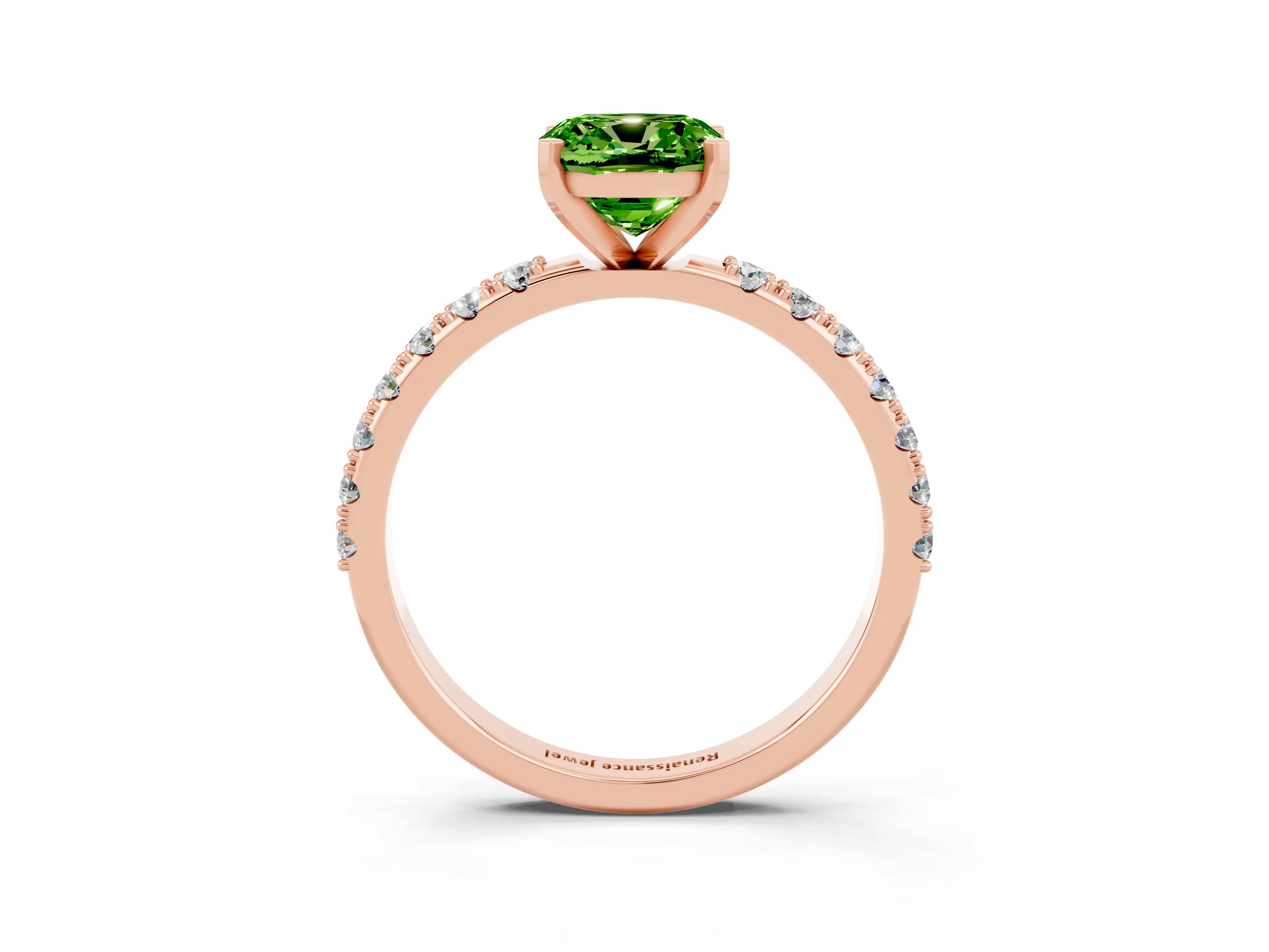 Rose gold Cushion Cut Peridot Solitaire Pavé Band with Four-Prong Setting_3
