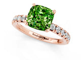Rose gold Cushion Cut Peridot Solitaire Pavé Engagement Ring with Round Band and Prong Setting_13