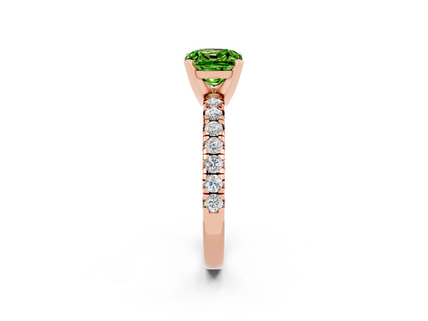 Rose gold Cushion Cut Peridot Solitaire Pavé Engagement Ring with Round Band and Prong Setting