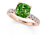 Rose gold Cushion Cut Peridot Solitaire Pavé Engagement Ring with Round Band and Prong Setting_79