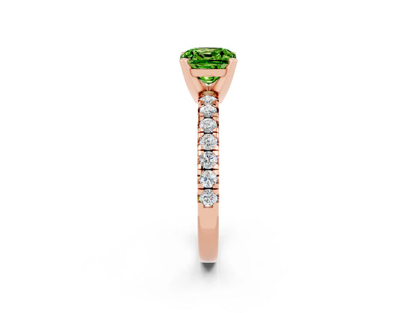 Rose gold Cushion Cut Peridot Solitaire Pavé Engagement Ring with Round Band and Prong Setting