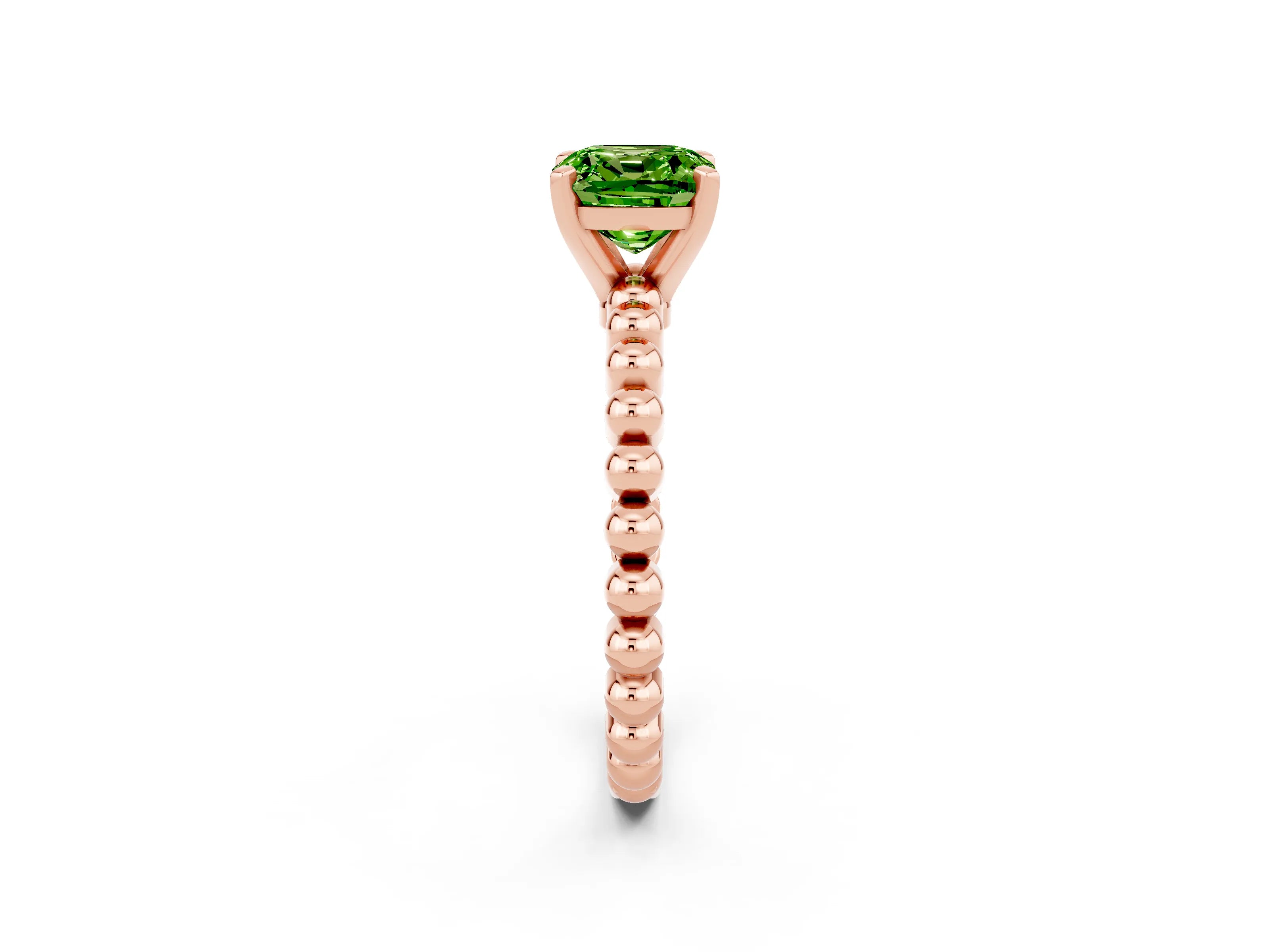 Rose gold Cushion Cut Peridot Solitaire Ring with Beaded Band and Prong Setting_2