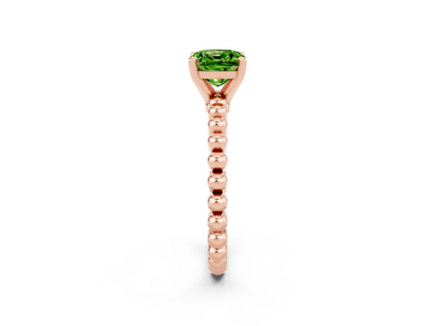 Rose gold Cushion Cut Peridot Solitaire Ring with Beaded Band and Prong Setting_2