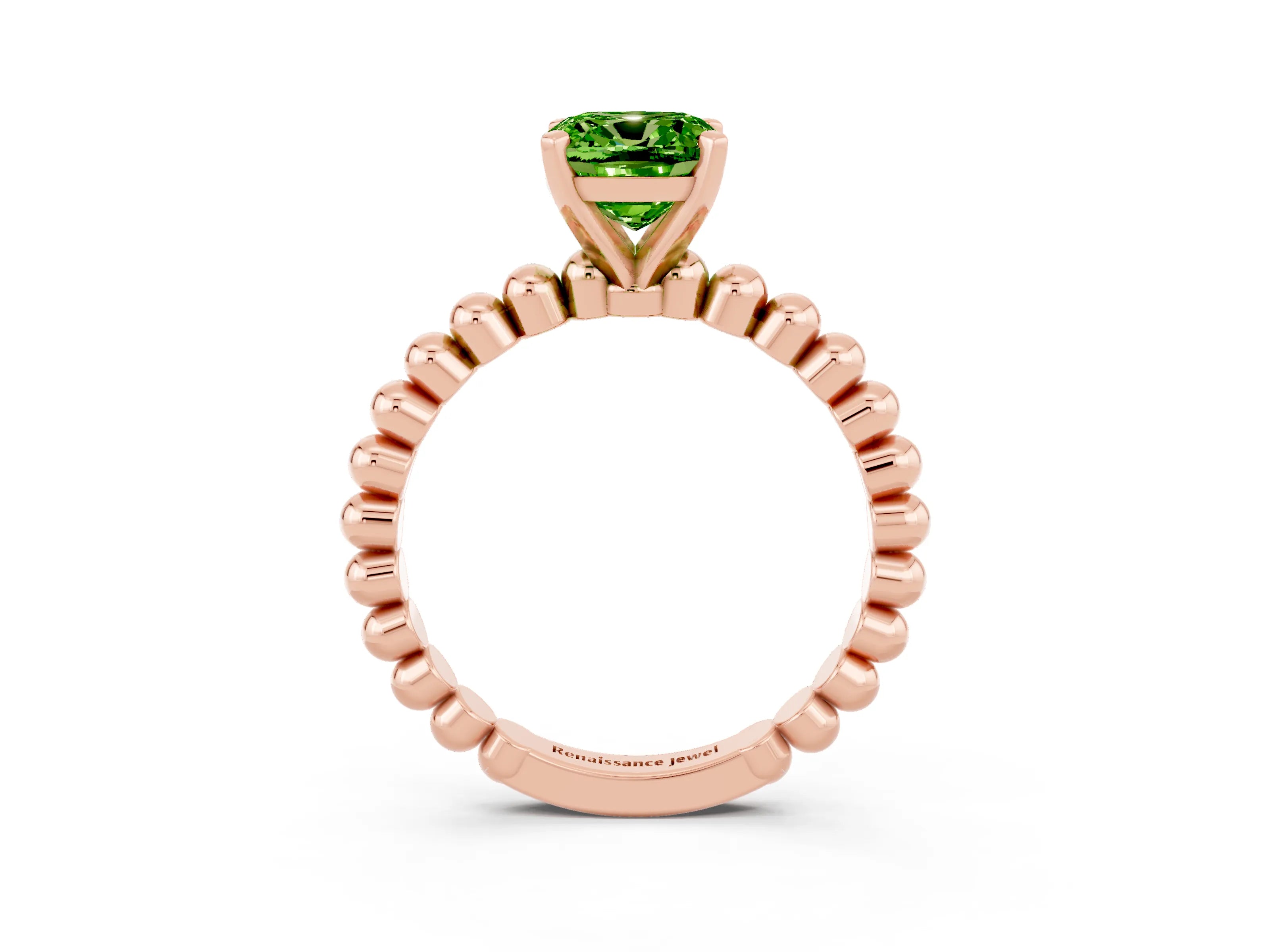 Rose gold Cushion Cut Peridot Solitaire Ring with Beaded Band and Prong Setting_3
