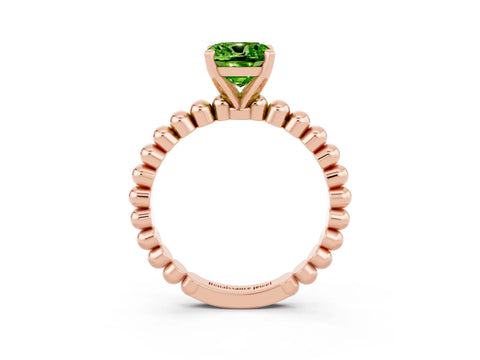 Rose gold Cushion Cut Peridot Solitaire Ring with Beaded Band and Prong Setting_3