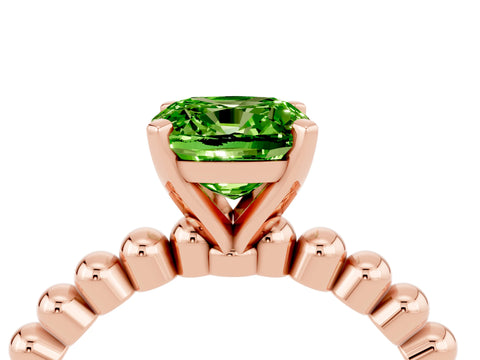 Rose gold Cushion Cut Peridot Solitaire Ring with Beaded Band and Prong Setting_4