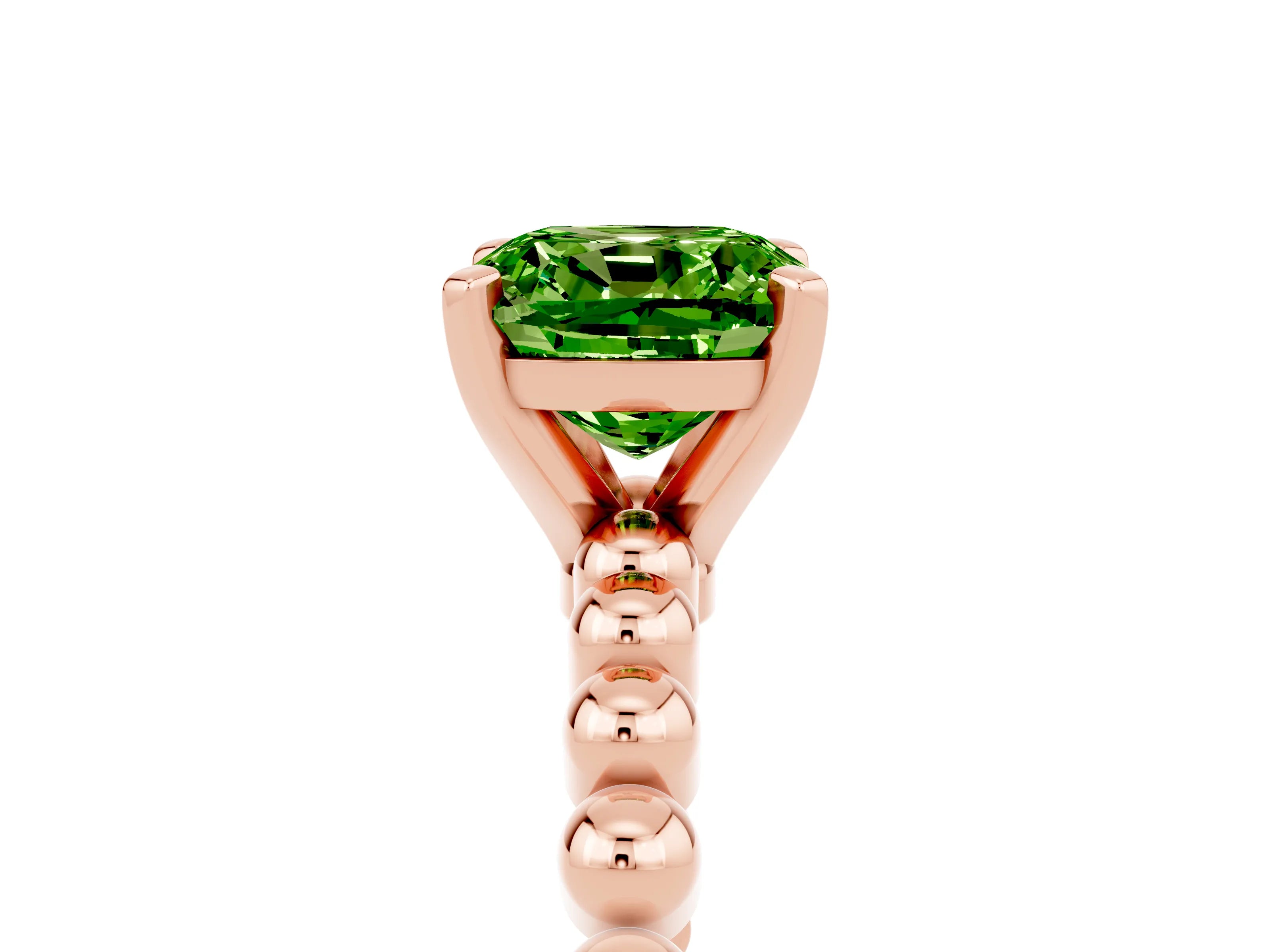 Rose gold Cushion Cut Peridot Solitaire Ring with Beaded Band and Prong Setting_5