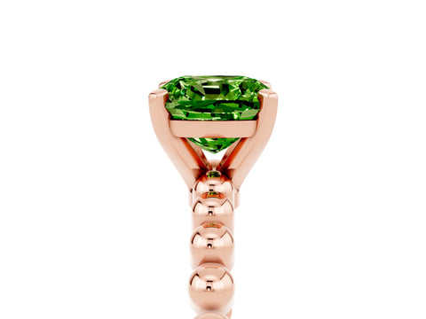 Rose gold Cushion Cut Peridot Solitaire Ring with Beaded Band and Prong Setting_5