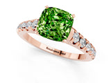 Rose gold Cushion Cut Peridot Solitaire Ring with Cathedral Setting and Pavé Band_1