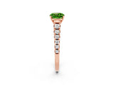 Rose gold Cushion Cut Peridot Solitaire Ring with Cathedral Setting and Pavé Band_2