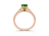 Rose gold Cushion Cut Peridot Solitaire Ring with Cathedral Setting and Pavé Band_3