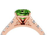 Rose gold Cushion Cut Peridot Solitaire Ring with Cathedral Setting and Pavé Band_4