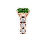 Rose gold Cushion Cut Peridot Solitaire Ring with Cathedral Setting and Pavé Band_5