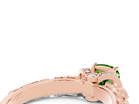 Rose gold Cushion Cut Peridot Solitaire Ring with Filigree Band and Four-Prong Setting_24