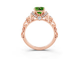 Rose gold Cushion Cut Peridot Solitaire Ring with Filigree Band and Four-Prong Setting_27