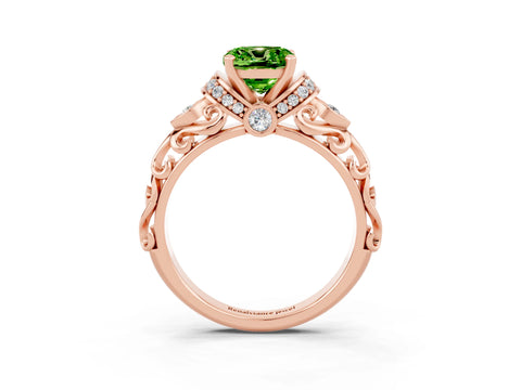 Rose gold Cushion Cut Peridot Solitaire Ring with Filigree Band and Four-Prong Setting_27
