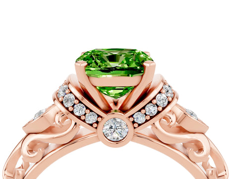 Rose gold Cushion Cut Peridot Solitaire Ring with Filigree Band and Four-Prong Setting_28