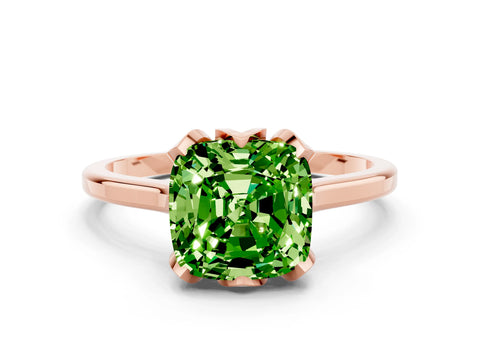 Rose gold Cushion Cut Peridot Solitaire Ring with Flower Prong Setting and Classic Band_12
