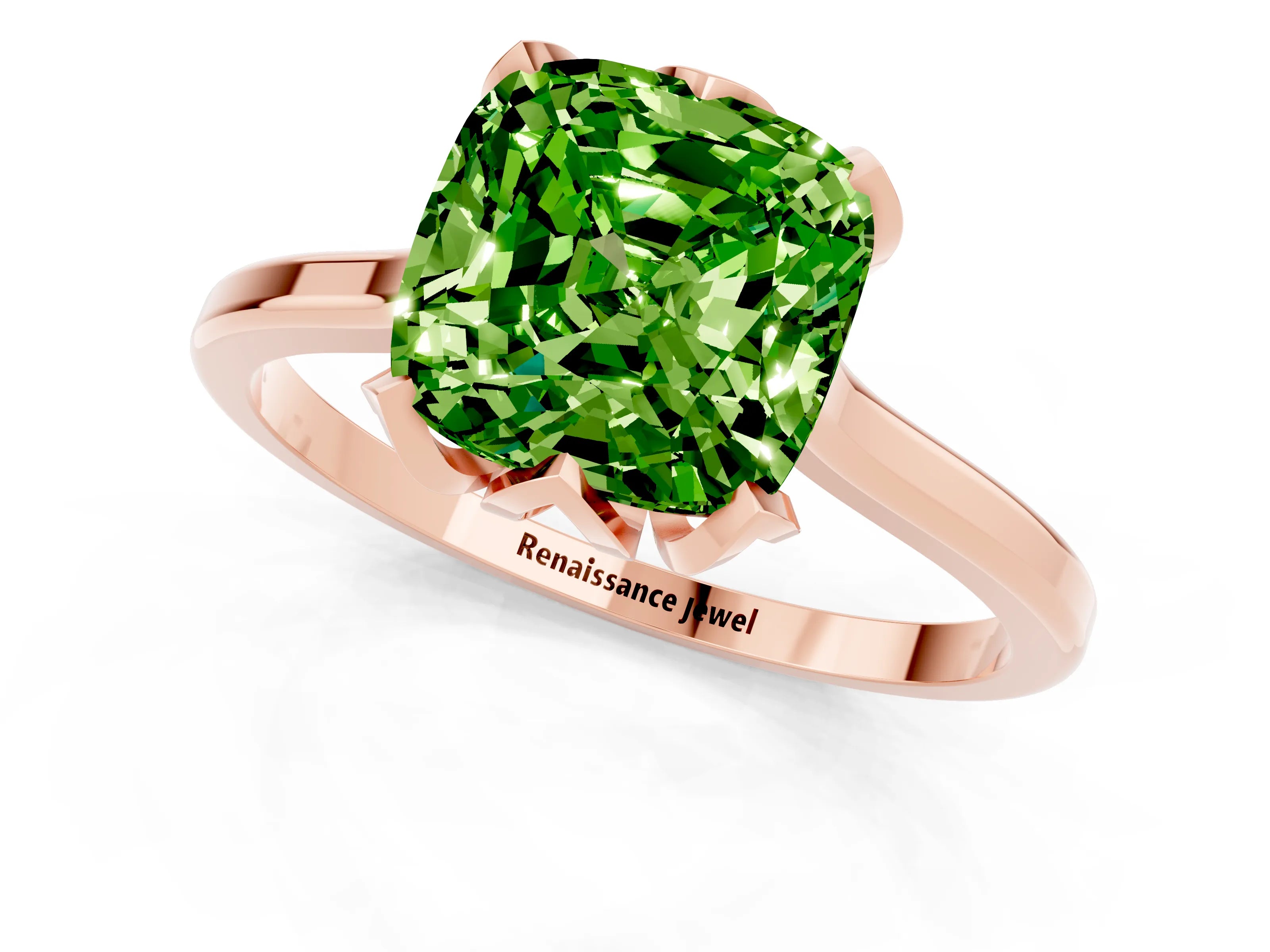 Rose gold Cushion Cut Peridot Solitaire Ring with Flower Prong Setting and Classic Band_13
