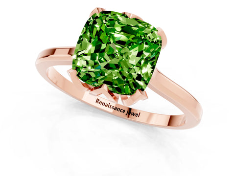 Rose gold Cushion Cut Peridot Solitaire Ring with Flower Prong Setting and Classic Band_13