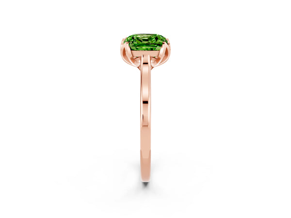 Rose gold Cushion Cut Peridot Solitaire Ring with Flower Prong Setting and Classic Band