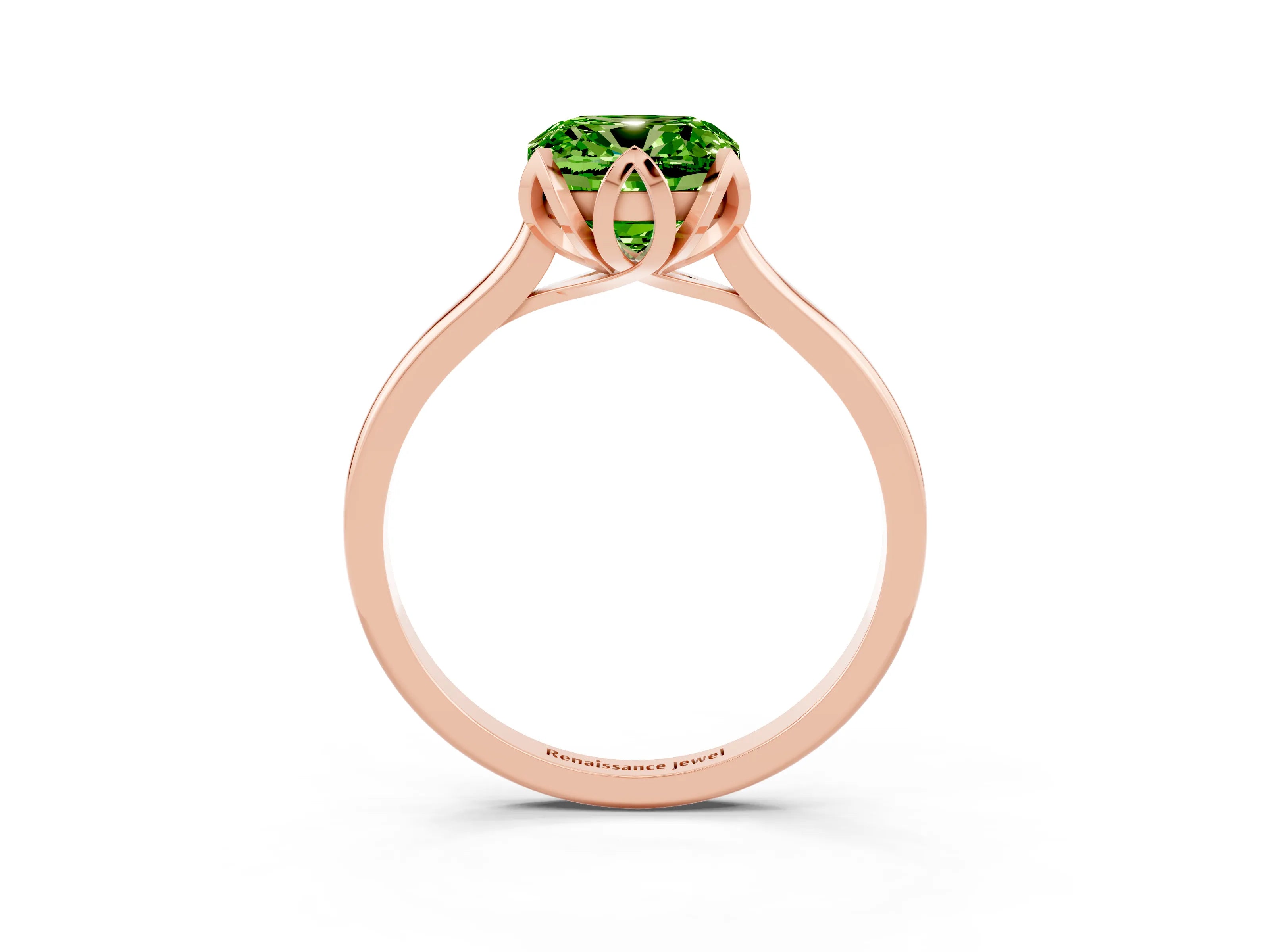 Rose gold Cushion Cut Peridot Solitaire Ring with Flower Prong Setting and Classic Band_15