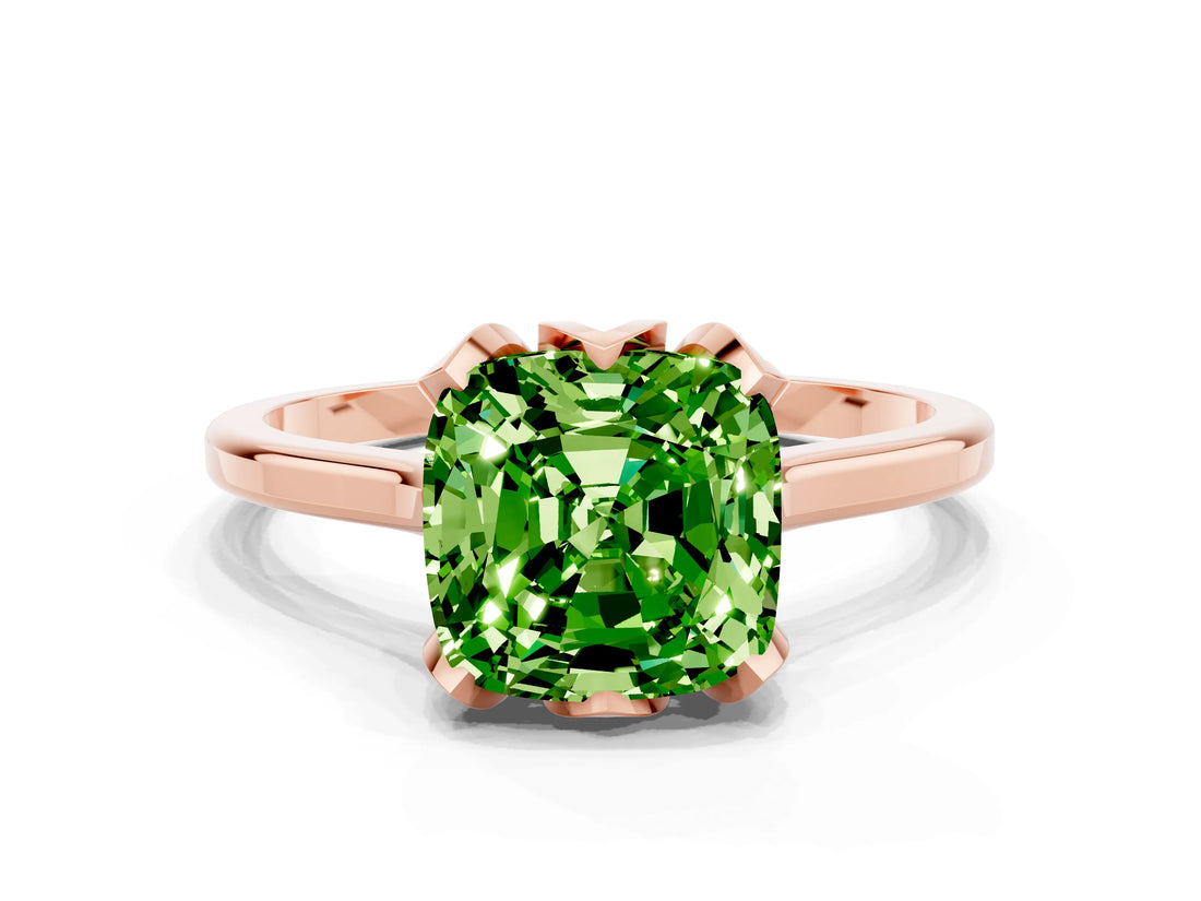 Rose gold Cushion Cut Peridot Solitaire Ring with Flower Prong Setting and Classic Band_36