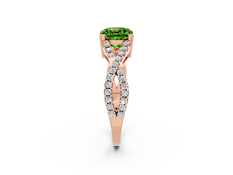Rose gold Cushion Cut Peridot Solitaire Ring with Four-Prong Setting and Twisted Pavé Band_2