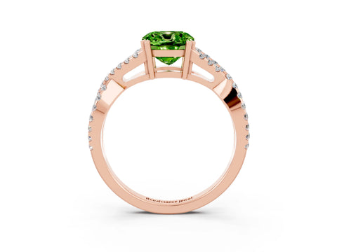 Rose gold Cushion Cut Peridot Solitaire Ring with Four-Prong Setting and Twisted Pavé Band_3